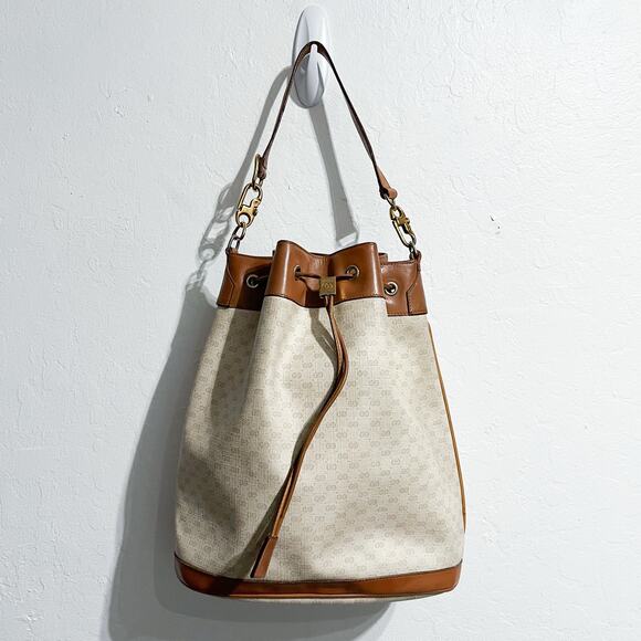 Vintage Gucci Bucket Bag Micro GG Monogram Logo Ivory Cream Brown 80's - Picture 1 of 11
